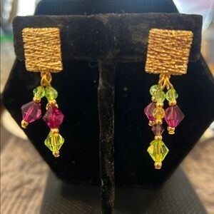 Amethyst & Peridot Crystal Gold Dangle Earrings